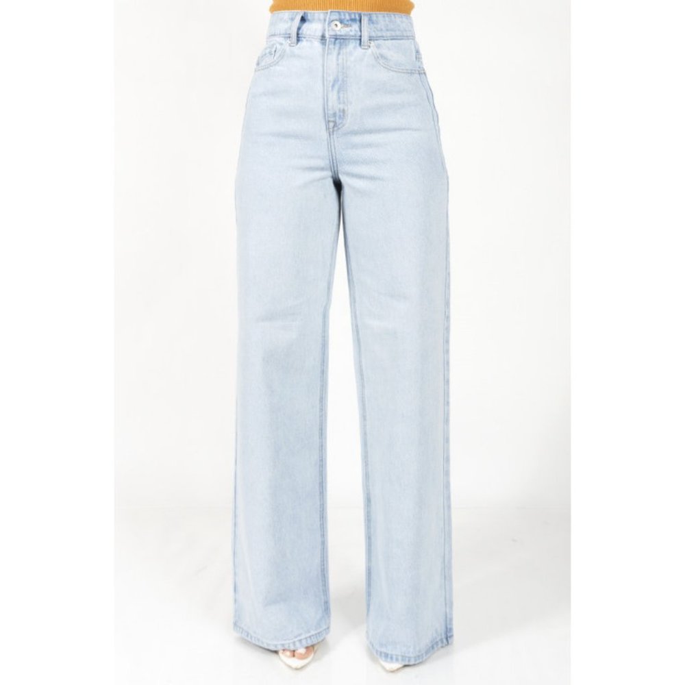 Boho Wide Leg Jeans High Waist Light Blue Retro